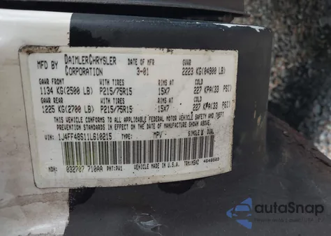 2001 Jeep Cherokee Sport z USA, uszkodzony, nr VIN 1J4FF48S11L610215